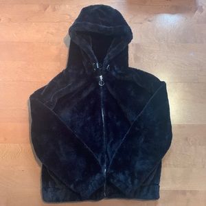 Francesca's Boutique - Black Faux Fur Jacket with hood.